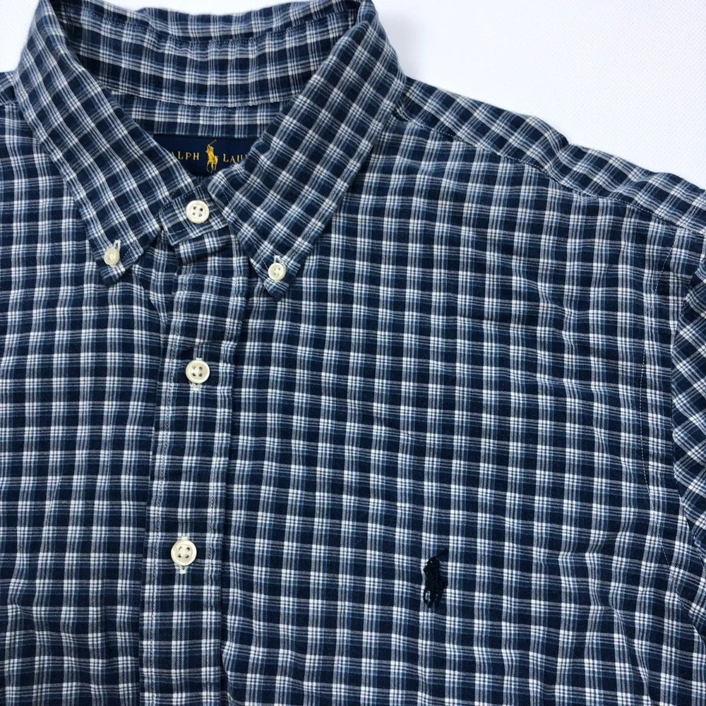Polo Ralph Lauren Mens XL Indigo Oxford Plaid Short Sleeve Button Down Shirt